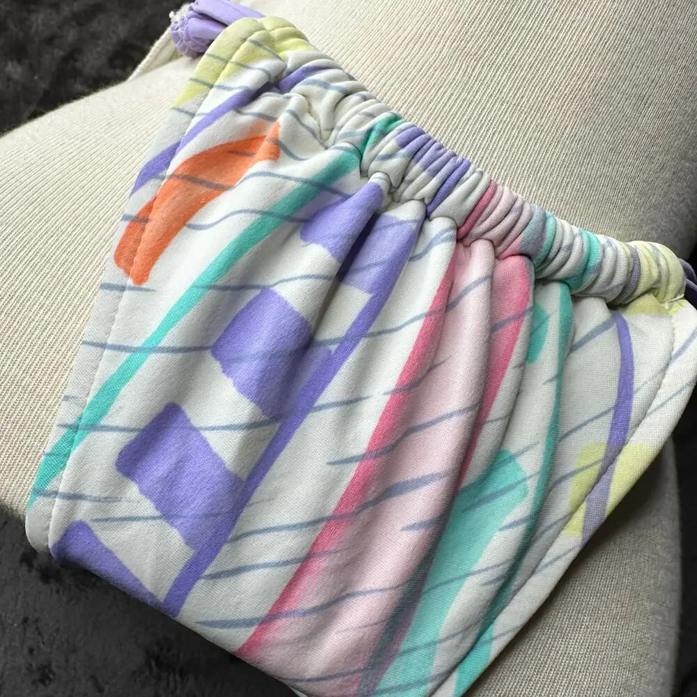 Vintage 80s/90s Bandeau Bikini Swim Suit Pastel Geometric  Womens SZ M